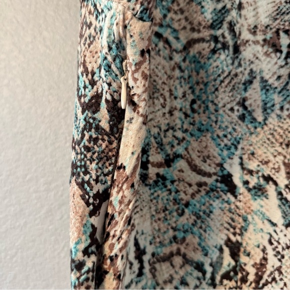 New AFRM Long Sleeve Midi Dress, Aqua All-Over Snake Print, Size Medium - Picture 7 of 16